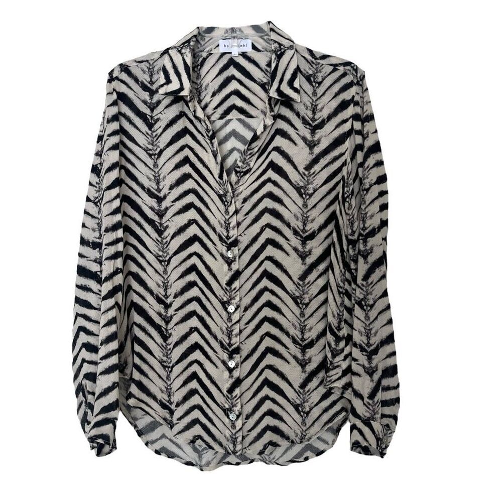 Bella Dahl Batik Chevron Print Top Small Neutrals Work Career Mob Wife Button Up